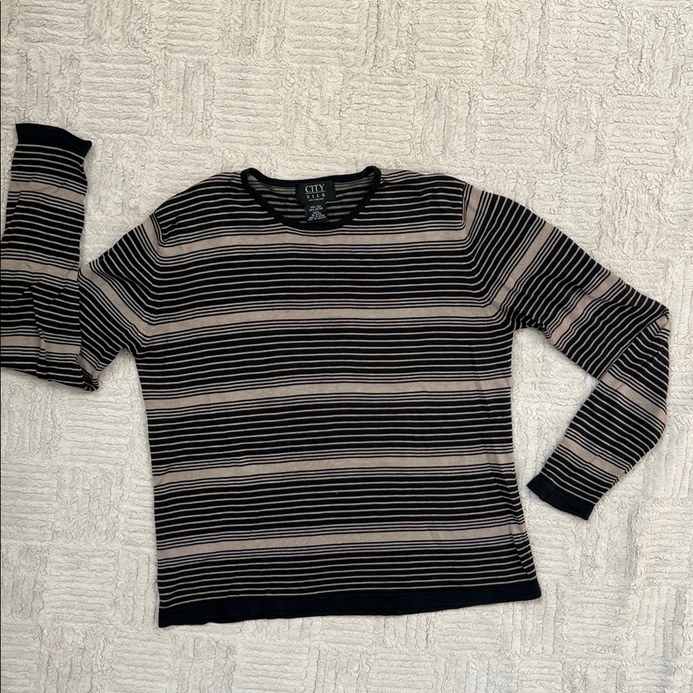 City Silk Striped 70% Silk 30% Cotton Knit Top in Black & Tan, Size Large, EUC - Picture 5 of 16